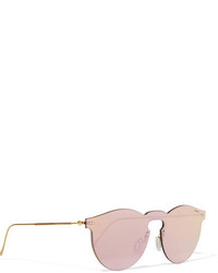 Illesteva Leonard Mask Round Frame Gold Tone Mirrored Sunglasses Pink