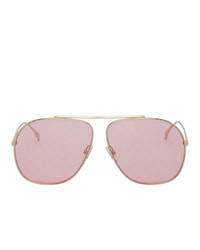 Fendi Pink And Gold Aviator Logo Sunglasses