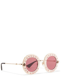 Gucci Round Frame Acetate And Gold Tone Sunglasses Pink