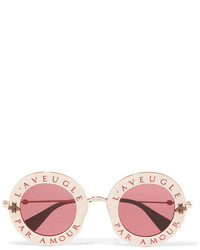 Gucci Round Frame Acetate And Gold Tone Sunglasses Pink