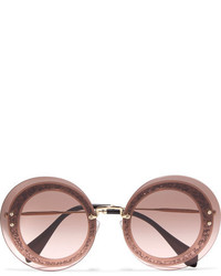 Miu Miu Round Frame Glittered Acetate And Gold Tone Sunglasses Pink