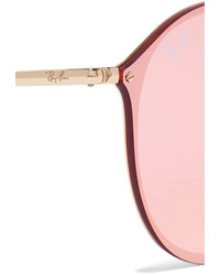 Ray-Ban Round Frame Gold Tone Mirrored Sunglasses Pink
