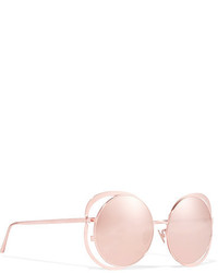 Linda Farrow Round Frame Rose Gold Plated Mirrored Sunglasses Pink