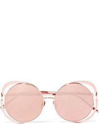 Linda Farrow Round Frame Rose Gold Plated Mirrored Sunglasses Pink