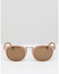 Asos Round Sunglasses With Metal Nose In Pink