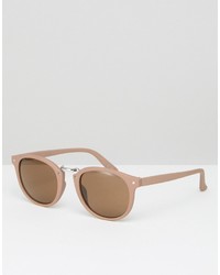 Asos Round Sunglasses With Metal Nose In Pink