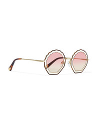 Chloé Scalloped Round Frame Gold Tone And Tortoiseshell Acetate Sunglasses