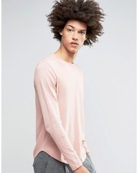 Asos Cotton Sweater With Curved Hem In Pink