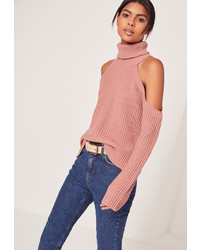 Missguided Chunky Cold Shoulder Sweater Pink