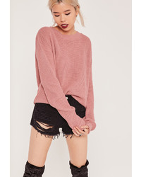 Missguided Deep Pink Turn Back Cuff Cropped Sweater