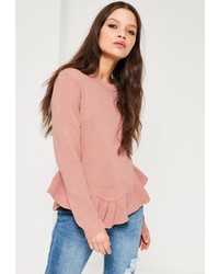 Missguided Pink Ruffle Hem Sweater