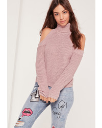 Missguided Turtle Neck Cold Shoulder Sweater Pink