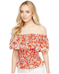 Rebecca Taylor Off The Shoulder Cherry Blossom Top Short Sleeve Pullover