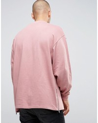 Asos Oversized Longline Sweatshirt With Side Zips In Pink