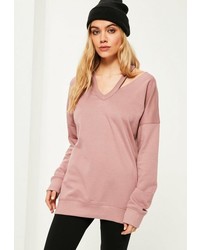 Missguided Pink Oversized Cut Out Neck Sweatshirt