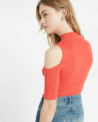 Express Ribbed Cold Shoulder Cut Out Choker Sweater