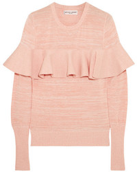 Apiece Apart Ruffled Mlange Cotton Blend Sweater Pink