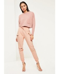 Missguided Nude Distressed Ripped Joggers