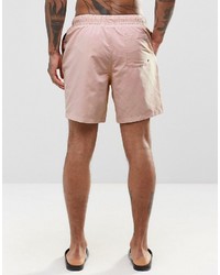 Asos Brand Mid Length Swim Shorts In Pastel Pink With Neon Drawcord