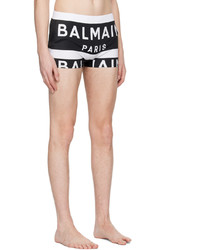 Balmain Black White Stripe Swim Shorts