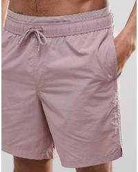 Asos Brand Mid Length Swim Shorts In Pink With Double Waistband