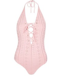 Topshop Broderie Lace Up Swimsuit