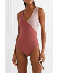 Marysia Canyon Point Scalloped Two Tone Stretch Crepe Swimsuit