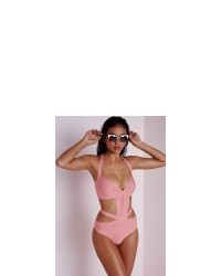 Missguided Strappy Bandage Swimsuit Pink