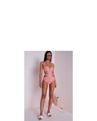 Missguided Strappy Bandage Swimsuit Pink