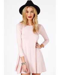 Missguided Mikita Long Sleeve Swing Dress In Dusky Pink