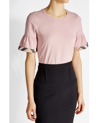 Burberry Cotton T Shirt With Ruffled Sleeves