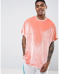 Asos Extreme Oversized T Shirt In Pink Velour