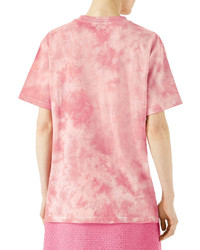 Gucci Fish Embroidered Cotton T Shirt Pink