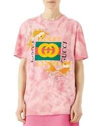 Gucci Fish Embroidered Cotton T Shirt Pink