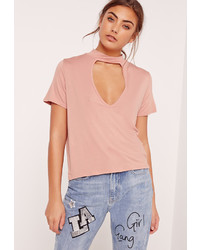 Missguided Choker Neck T Shirt Pink