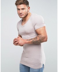Asos Muscle Scoop Neck T Shirt With Chest Pocket In Pink