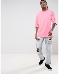 Asos Oversized T Shirt With Half Sleeve In Neon Pink