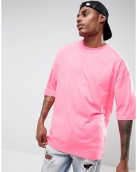 Asos Oversized T Shirt With Half Sleeve In Neon Pink