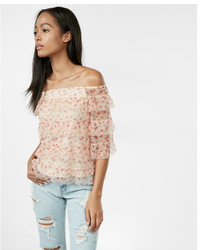 Express Tiered Tulle Off The Shoulder Tee