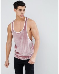 ASOS DESIGN Extreme Racer Back Vest With Contrast Binding In Velour In Pink