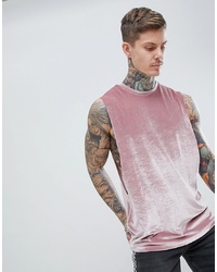 ASOS DESIGN Longline Sleeveless T Shirt In Velour In Pink