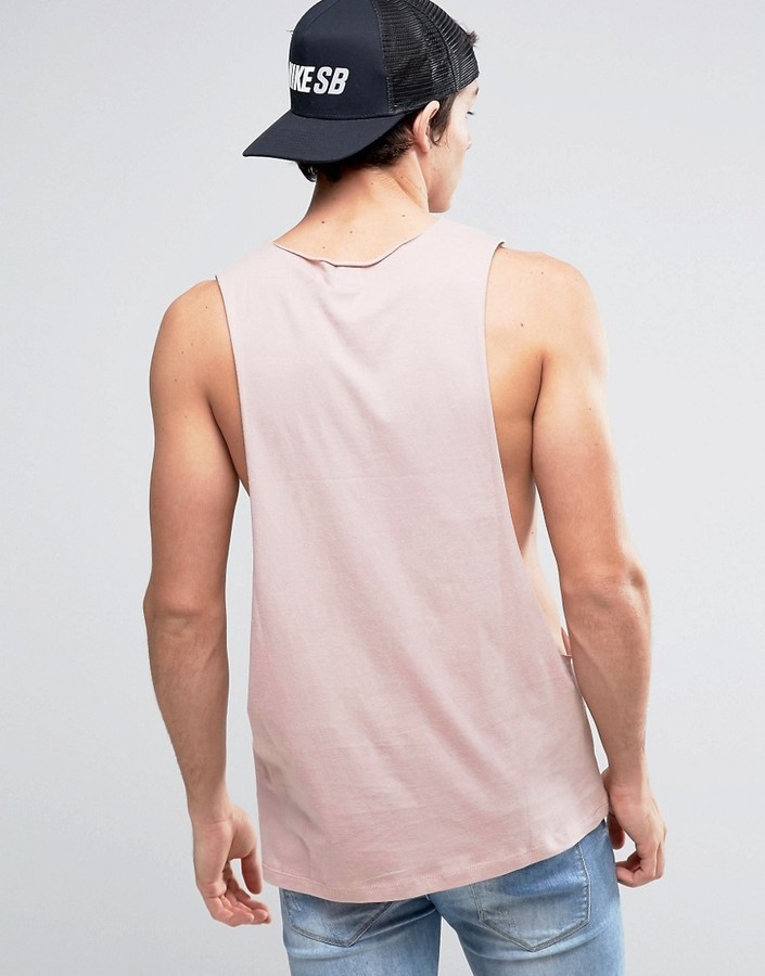 Asos Sleeveless T Shirt With Extreme Dropped Armhole And Raw Edge