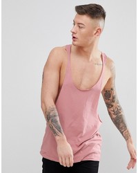 ASOS DESIGN Vest With Extreme Racer Back And Raw Edges In Pink