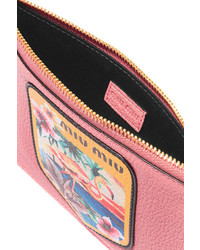 Miu Miu Appliqud Printed Textured Leather Pouch Pink