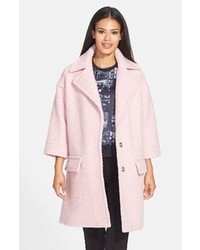 Pink Tartan Side Vent Oversize Wool Blend Coat
