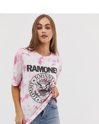 Pull&Bear Ramones T Shirt In Pink Tie Dye