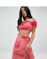 Glamorous Petite Off Shoulder Crop Top With In Tie Dye Co Ord