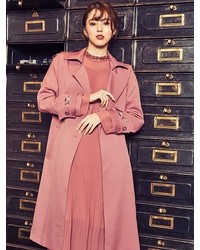 Flower Cuffs Double Trench Coat Rose Pink