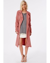 Missguided Hennie Peached Trench Coat Salmon Pink
