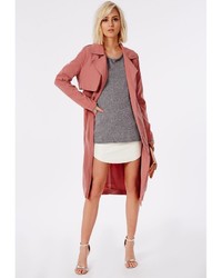 Missguided Hennie Peached Trench Coat Salmon Pink